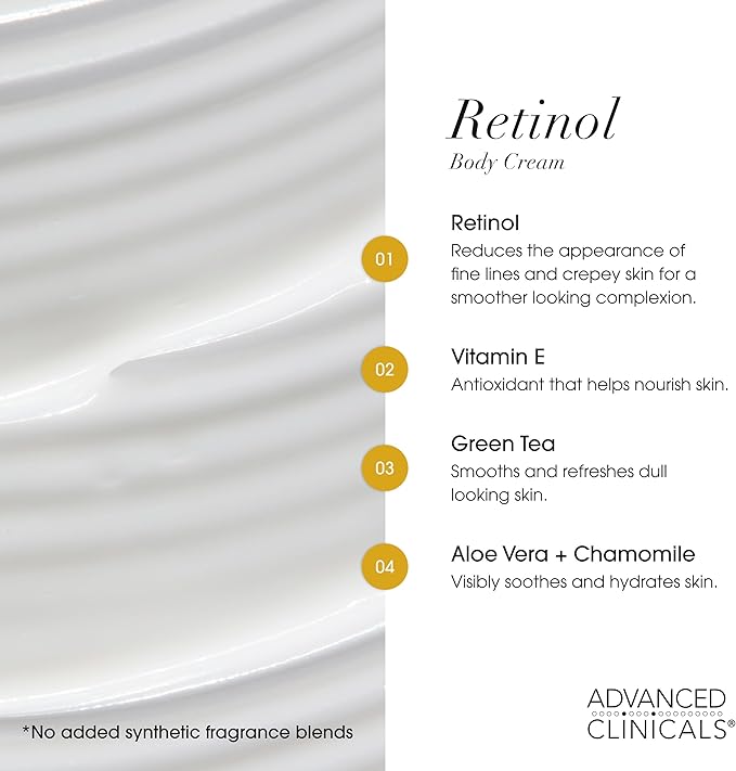 Advanced Clinicals, كريم شد البشرة المتقدم بالريتينول والشاي الأخضر والصبار والبابونج 454 جم