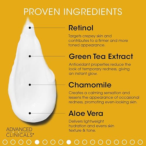 Advanced Clinicals, كريم شد البشرة المتقدم بالريتينول والشاي الأخضر والصبار والبابونج 454 جم