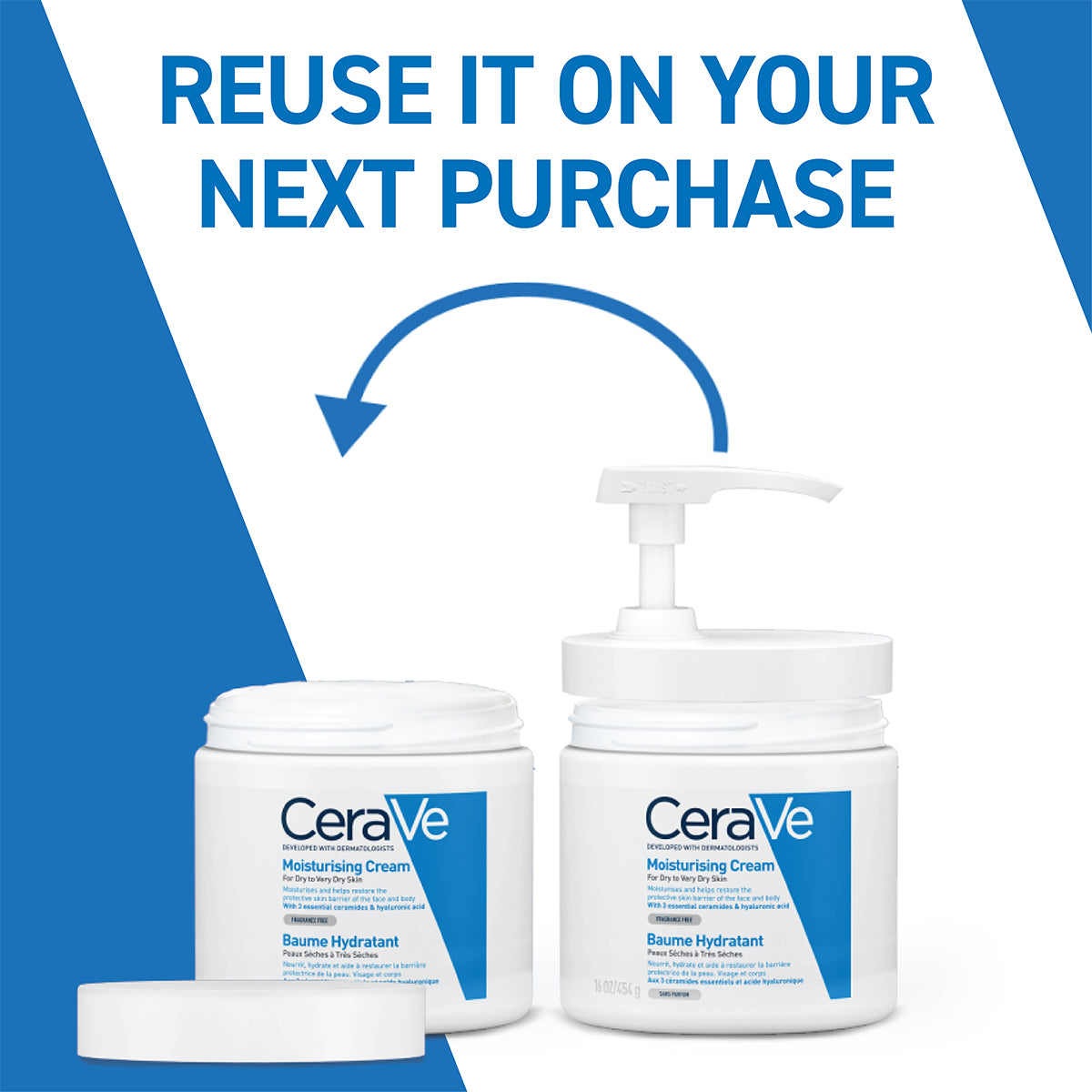 كريم سيرافي المرطّب مع مضخة للبشرة الجافة – بالسيراميدات وحمض الهيالورونيك (454 جم)