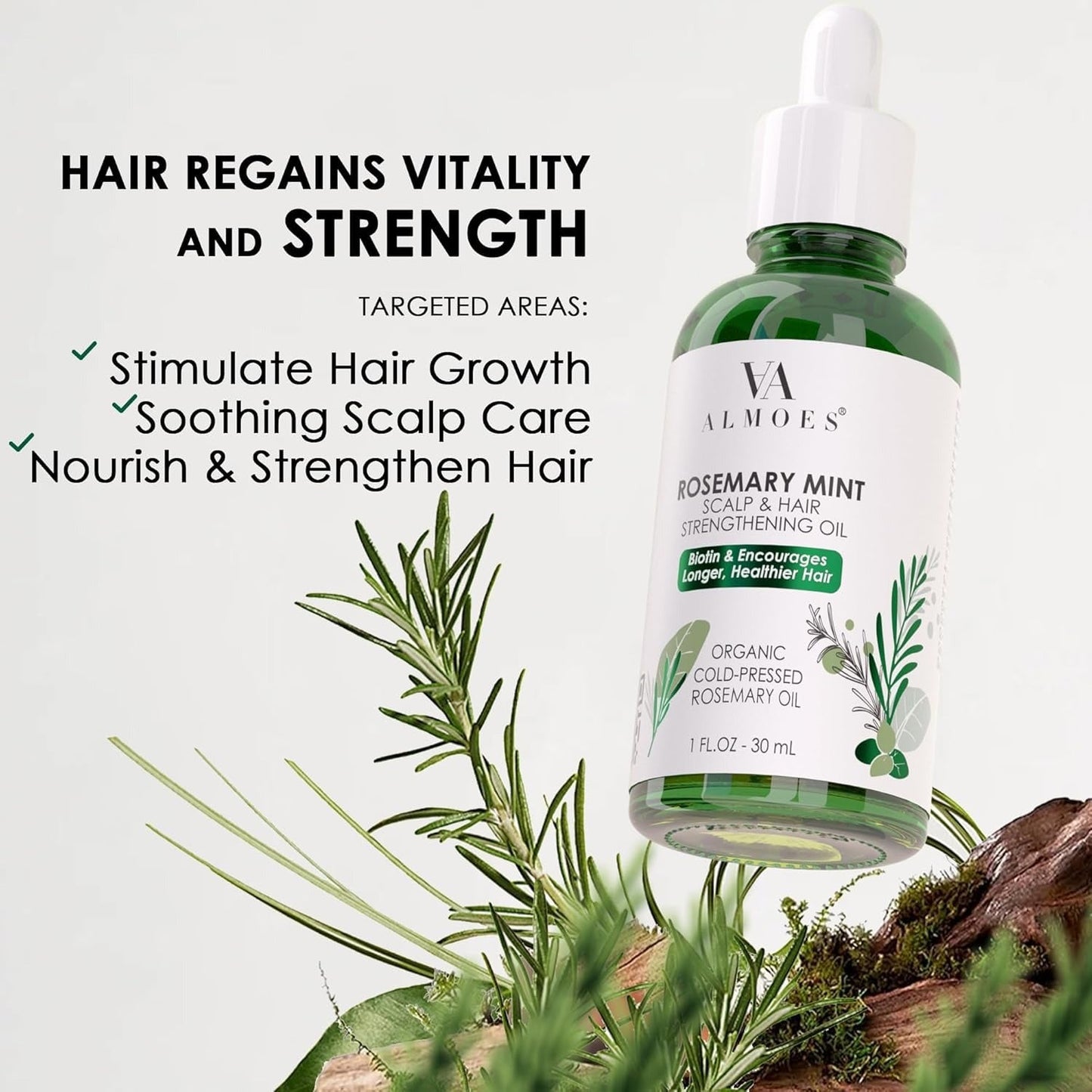 ALMOES ROSEMARY ORGANIC WITH MINT,BIOTIN, VIT E, A,D,Scalp & Hair Strengthening Oil.