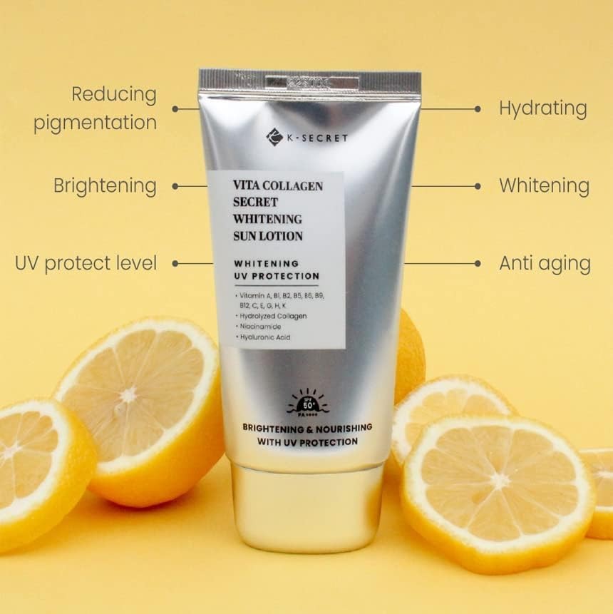 K- Secret Vita Collagen Secret Whitening Sun Lotion.