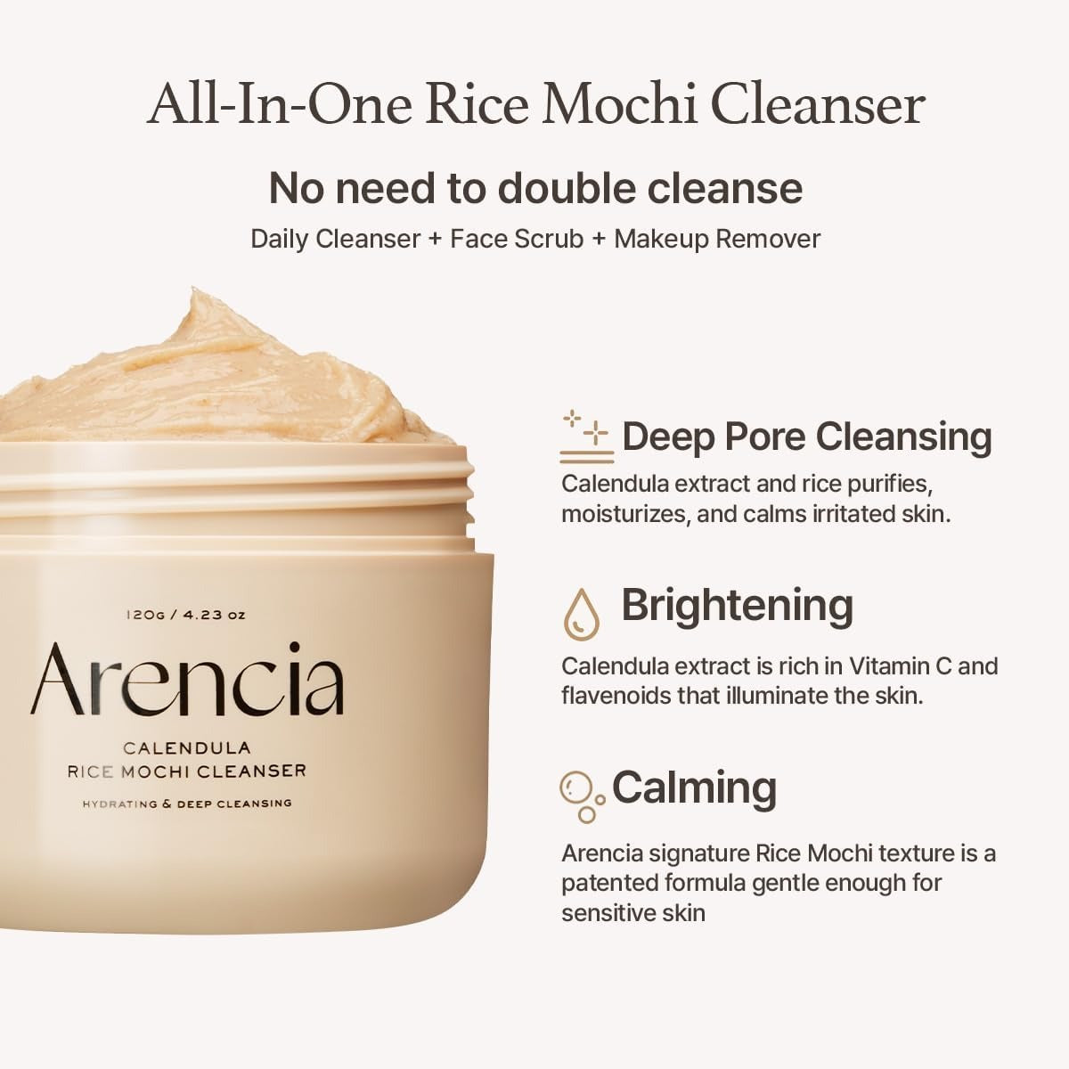ARENCIA Calendula Rice Mochi Fresh Cleanser.